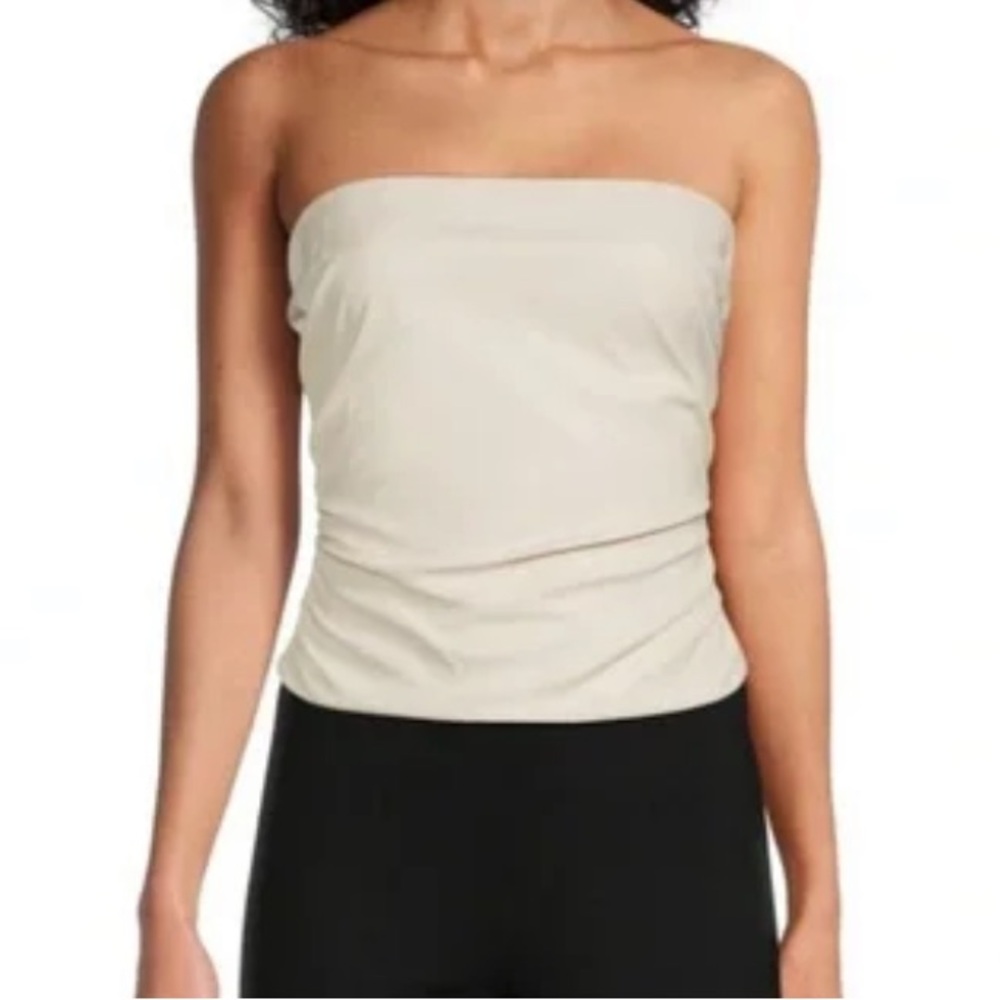 NWT Amanda Uprichard Cream Faux Leather Strapless Tube Top